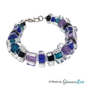 Murano Style Art Glass Bracelet Sterling Tested Clasp Blue Teal Purple 6.75"